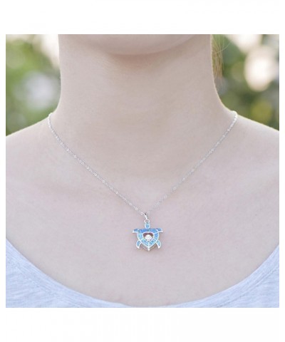 Blue Fire Opal Dolphins/Turtle Necklaces,925 Sterling Silver Dancing Diamond Cubic Zirconia Animal Pendant Necklace blue opal...