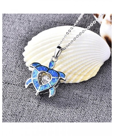 Blue Fire Opal Dolphins/Turtle Necklaces,925 Sterling Silver Dancing Diamond Cubic Zirconia Animal Pendant Necklace blue opal...