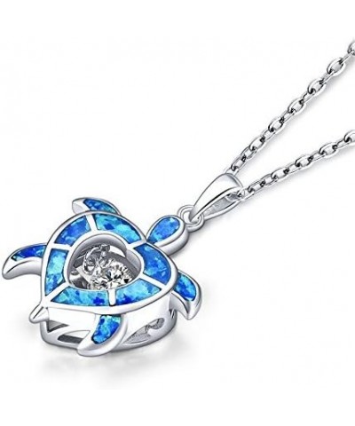 Blue Fire Opal Dolphins/Turtle Necklaces,925 Sterling Silver Dancing Diamond Cubic Zirconia Animal Pendant Necklace blue opal...