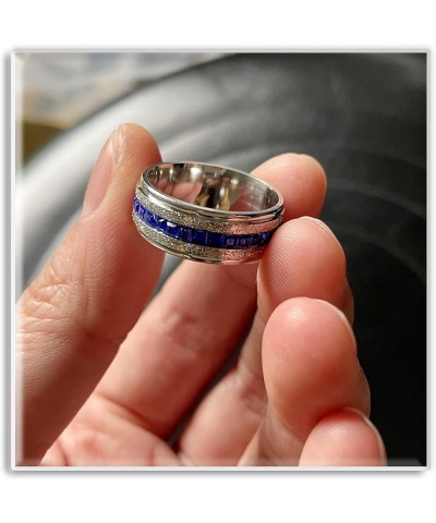 18K Gold Plated Ring One Row Blue Crystal Ring Stainless Steel Band Ring Steel $6.50 Rings