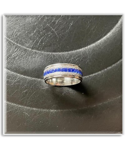 18K Gold Plated Ring One Row Blue Crystal Ring Stainless Steel Band Ring Steel $6.50 Rings