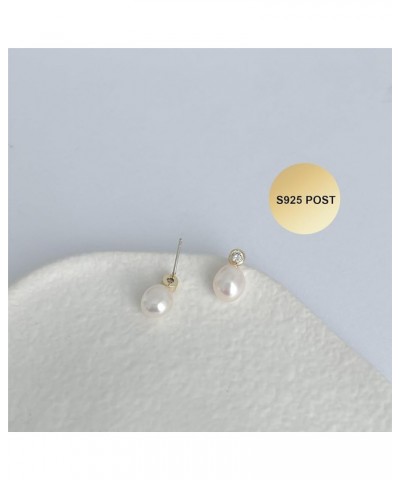 Freshwater Cultured Pearl Earrings Teardrop Pearl Cubic Zirconia Earrings with S925 Post Jewlery Gift for Women GOLD $7.79 Ea...