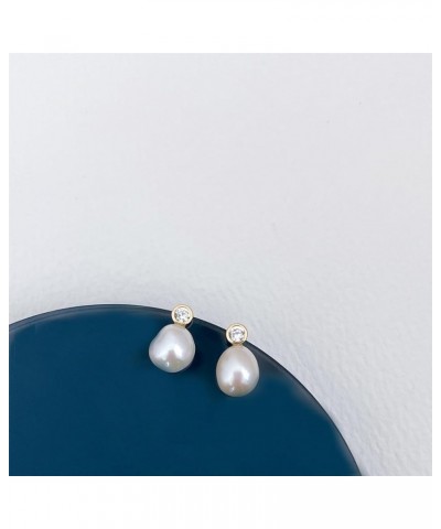 Freshwater Cultured Pearl Earrings Teardrop Pearl Cubic Zirconia Earrings with S925 Post Jewlery Gift for Women GOLD $7.79 Ea...