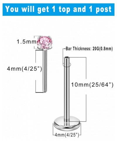 1.5mm-4mm Zircon Surgical Steel Cartilage Stud with 20g 5mm 6mm 8mm 10mm Press Fit Threadless Push Pop in Labret Post Lip For...