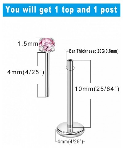 1.5mm-4mm Zircon Surgical Steel Cartilage Stud with 20g 5mm 6mm 8mm 10mm Press Fit Threadless Push Pop in Labret Post Lip For...