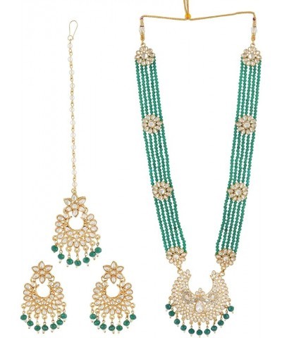 Indian Ethnic Traditional Gold Plated Faux Pearl CZ Stone Rani Haar Necklace Earrings Jewelry Set for Women and Girls Green $...