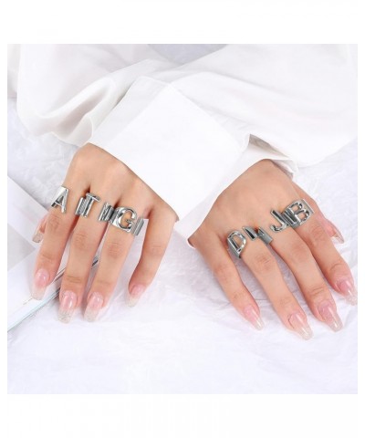 Initial Ring Gold Letter Rings for Women Chunky Gold Rings for Women Adjustable Rings Initial Jewelry B-Silver $7.64 Rings