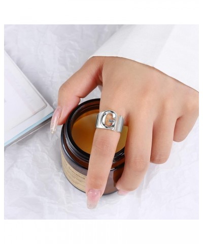 Initial Ring Gold Letter Rings for Women Chunky Gold Rings for Women Adjustable Rings Initial Jewelry B-Silver $7.64 Rings