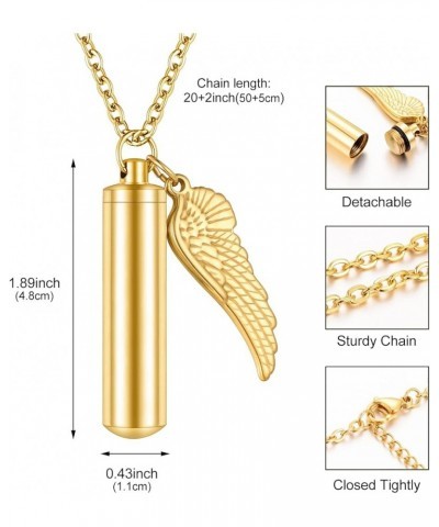 Cylinder Cremation Urn Necklace for Ashes Memorial Keepsake Pendant with Angel Wing Stainless Steel Remembrance Jewelry non-e...