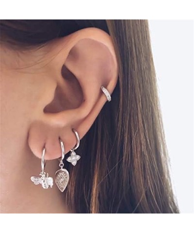 Dainty Dangle Hoop Earring for Women Girls - Small Huggie Hoop Earrings Sets with Butterfly, Bee, Key Charm in 925 Sterling S...