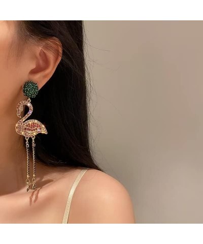 Rhinestone Long Tassel Earrings Flamingo Earrings Statement Earrings Fun Unique Women'S Jewelry One Size Hot Pink $9.34 Earrings