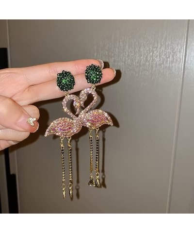 Rhinestone Long Tassel Earrings Flamingo Earrings Statement Earrings Fun Unique Women'S Jewelry One Size Hot Pink $9.34 Earrings