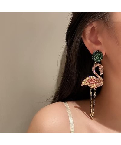 Rhinestone Long Tassel Earrings Flamingo Earrings Statement Earrings Fun Unique Women'S Jewelry One Size Hot Pink $9.34 Earrings