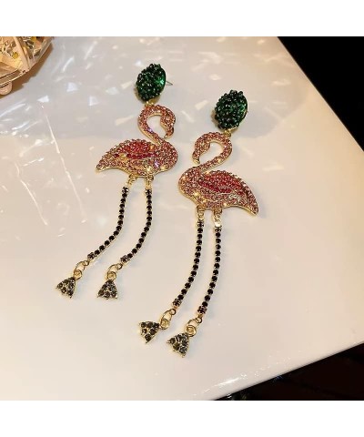 Rhinestone Long Tassel Earrings Flamingo Earrings Statement Earrings Fun Unique Women'S Jewelry One Size Hot Pink $9.34 Earrings