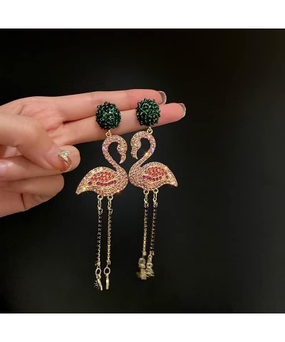 Rhinestone Long Tassel Earrings Flamingo Earrings Statement Earrings Fun Unique Women'S Jewelry One Size Hot Pink $9.34 Earrings