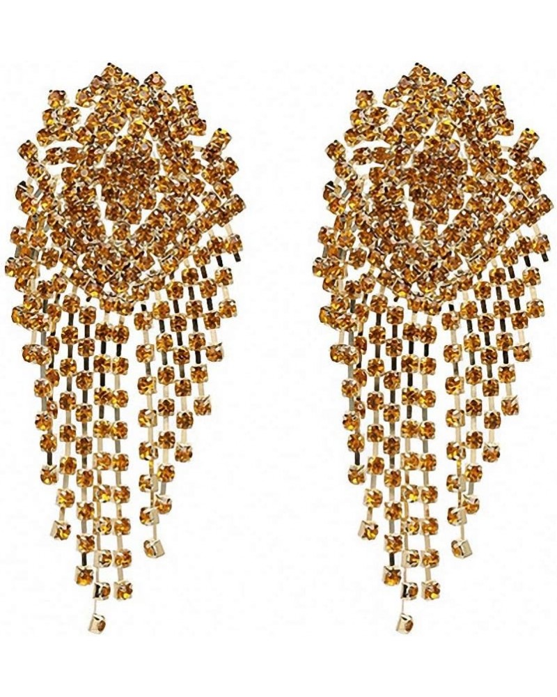 Crystal Beads Earrings Women Ethnic Jewelry Handmade Elegant Big Long Beads Earrings Yellow $10.00 Earrings