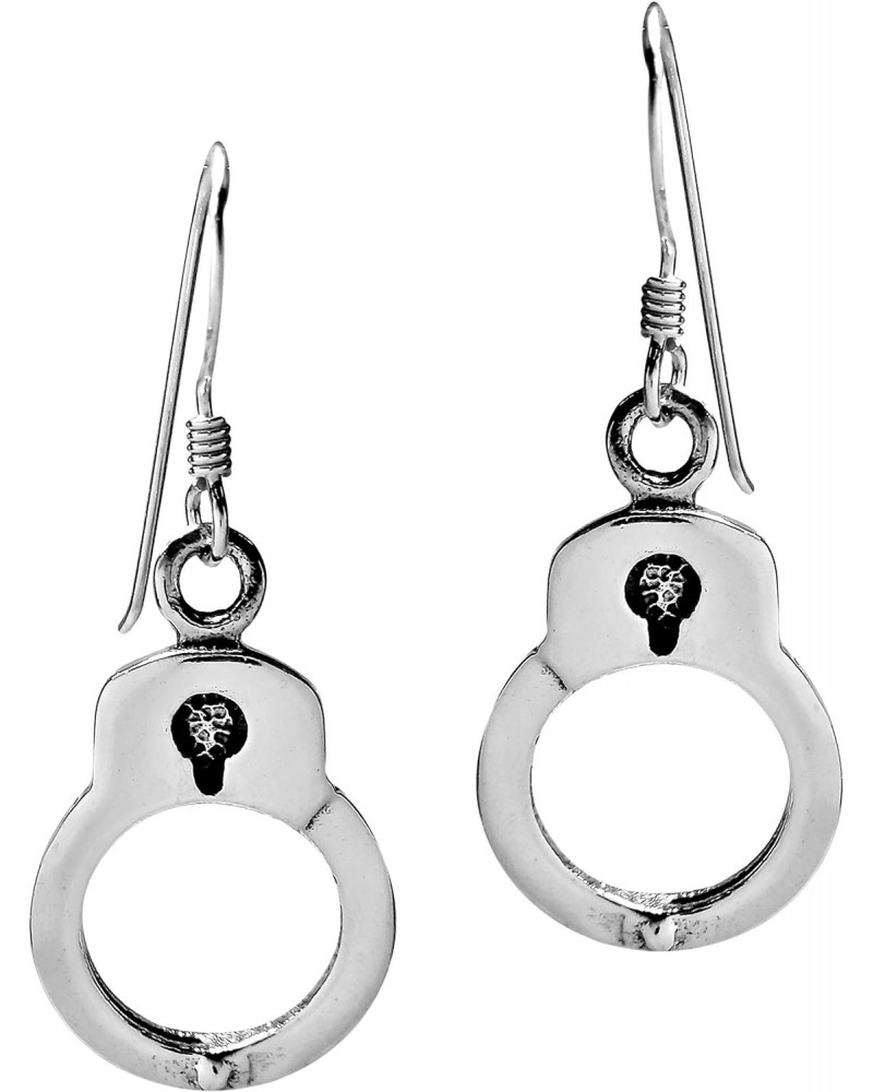 Dainty Handcuff Charm in 925 Sterling Silver Dangle Drop Earrings | Punk Gothic Style | Simple Sterling Silver Dangle Earring...