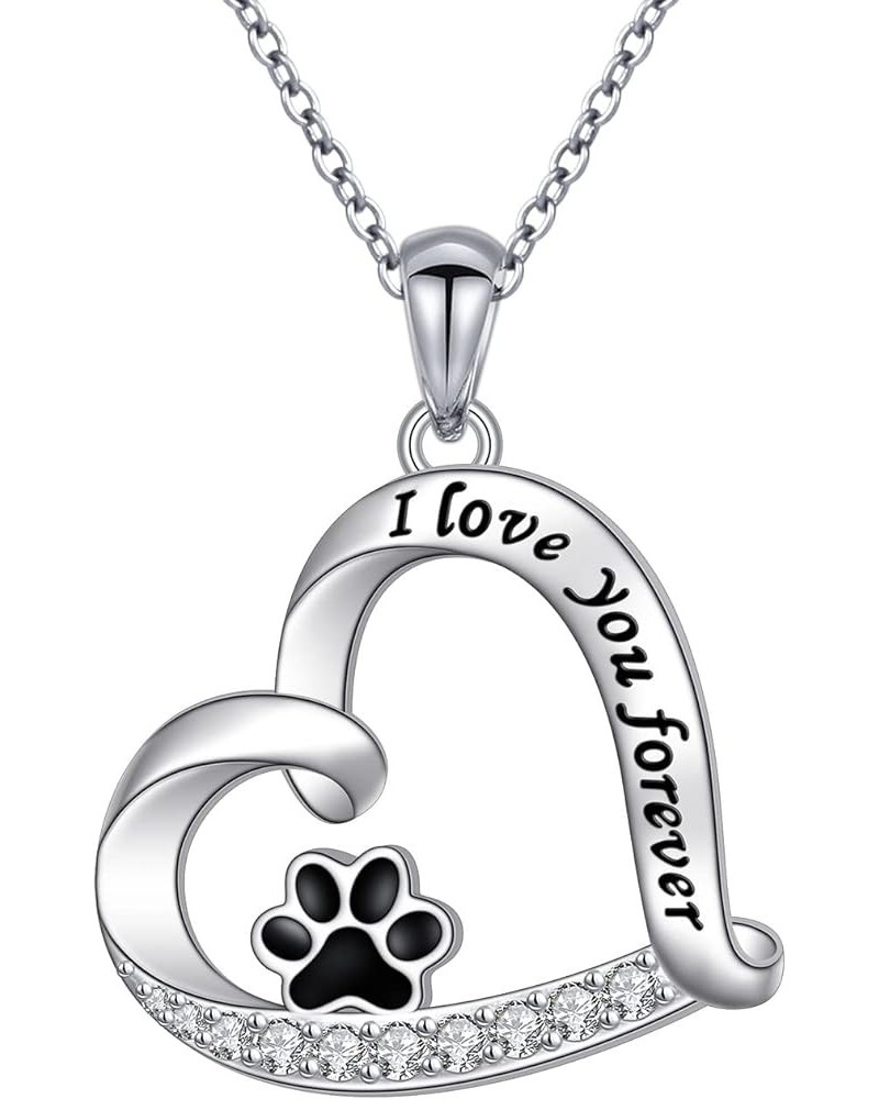 925 Sterling Silver Cute Paw Print Forever Love Heart Pendant Necklace/Bracelet/Stud Earrings Gift for Women Teen Girls, Box ...