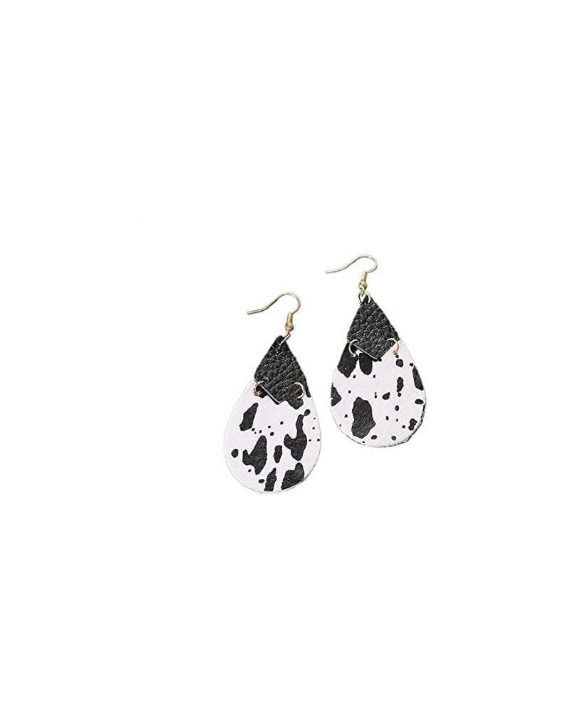 Faux Leather Cow Print Teardrop Leaf Drop Dangle Earrings Floral Hook Star Round for Women Girls Lightweight Handmade Aesthet...