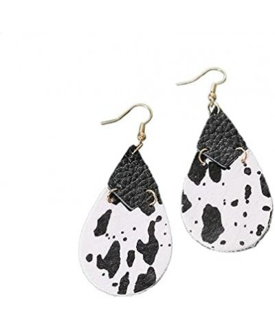 Faux Leather Cow Print Teardrop Leaf Drop Dangle Earrings Floral Hook Star Round for Women Girls Lightweight Handmade Aesthet...