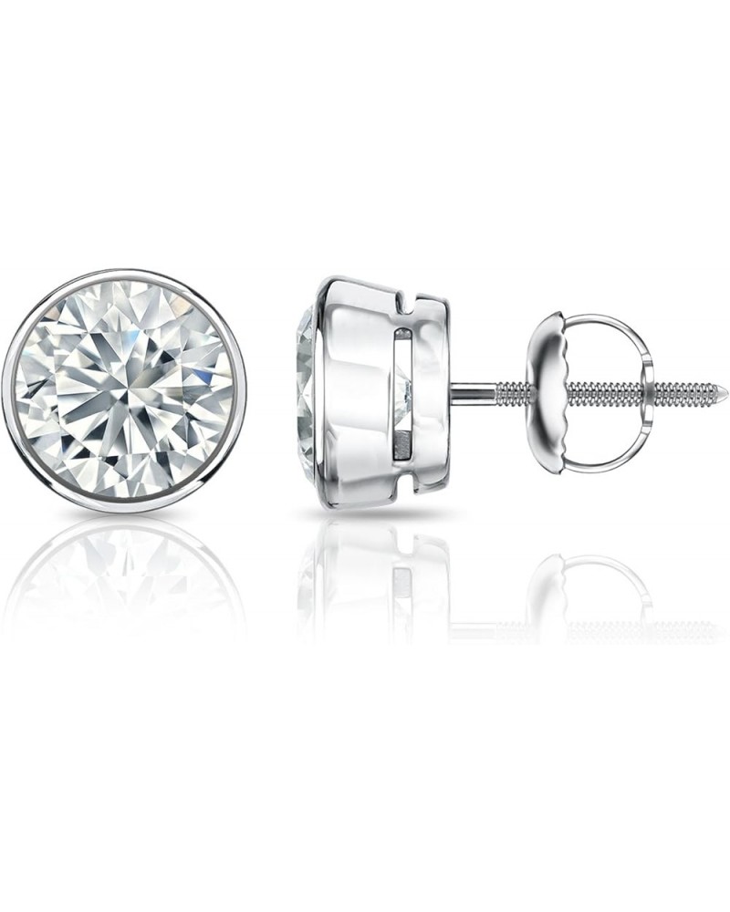 1/4 to 2 Carat Diamond Round Stud Earrings in 14k Yellow or White Gold (H-I, I2-I3, cttw) Bezel Set Screw Back White Gold 1.7...