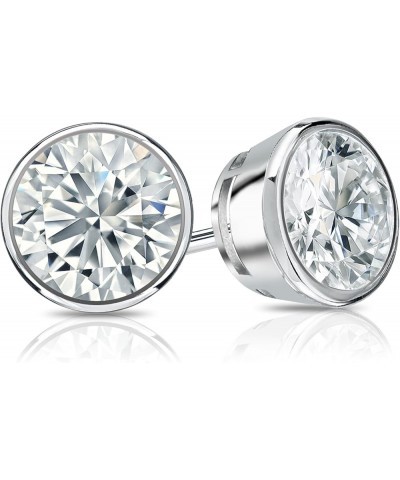 1/4 to 2 Carat Diamond Round Stud Earrings in 14k Yellow or White Gold (H-I, I2-I3, cttw) Bezel Set Screw Back White Gold 1.7...