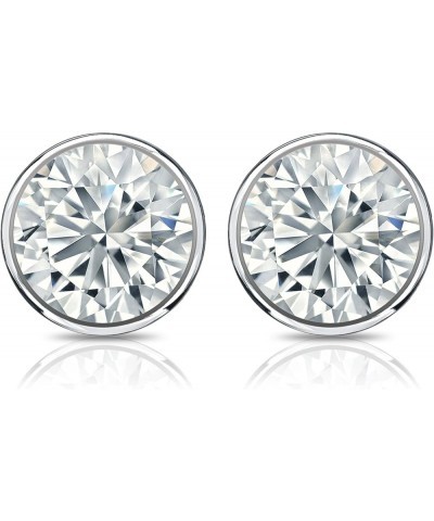 1/4 to 2 Carat Diamond Round Stud Earrings in 14k Yellow or White Gold (H-I, I2-I3, cttw) Bezel Set Screw Back White Gold 1.7...