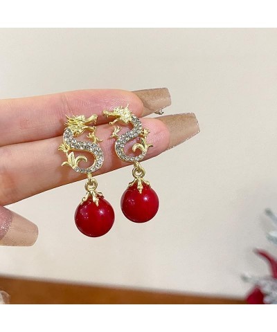 Dragon Hanging Bead Earrings, Chinese New Year Dragon Earrings，New Haute Sense Earing Fall/Winter 2024,Multi-Color Pearls Dro...