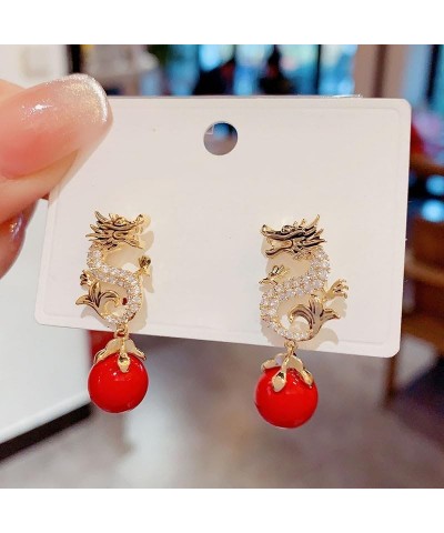 Dragon Hanging Bead Earrings, Chinese New Year Dragon Earrings，New Haute Sense Earing Fall/Winter 2024,Multi-Color Pearls Dro...