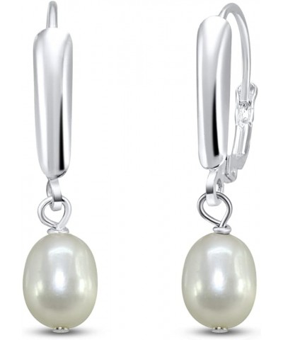 Sterling Silver Baroque White Cultured Freshwater Pearl Leverback Dangle Earrings for Women Girls White $12.31 Earrings