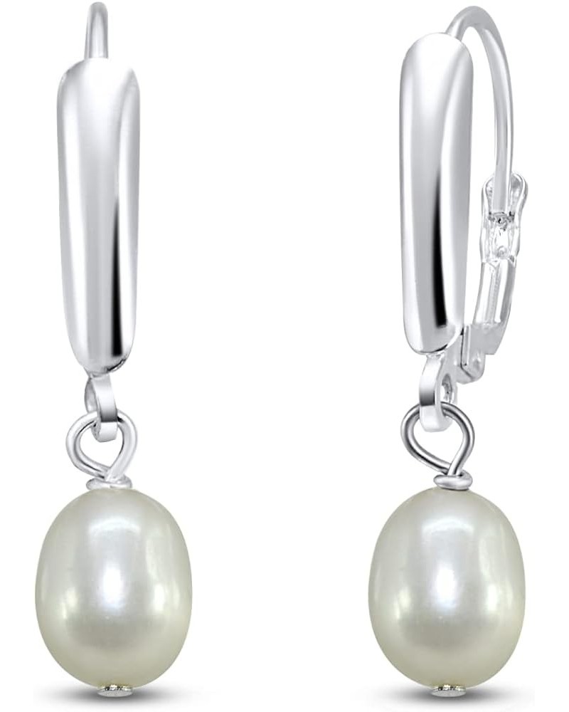 Sterling Silver Baroque White Cultured Freshwater Pearl Leverback Dangle Earrings for Women Girls White $12.31 Earrings