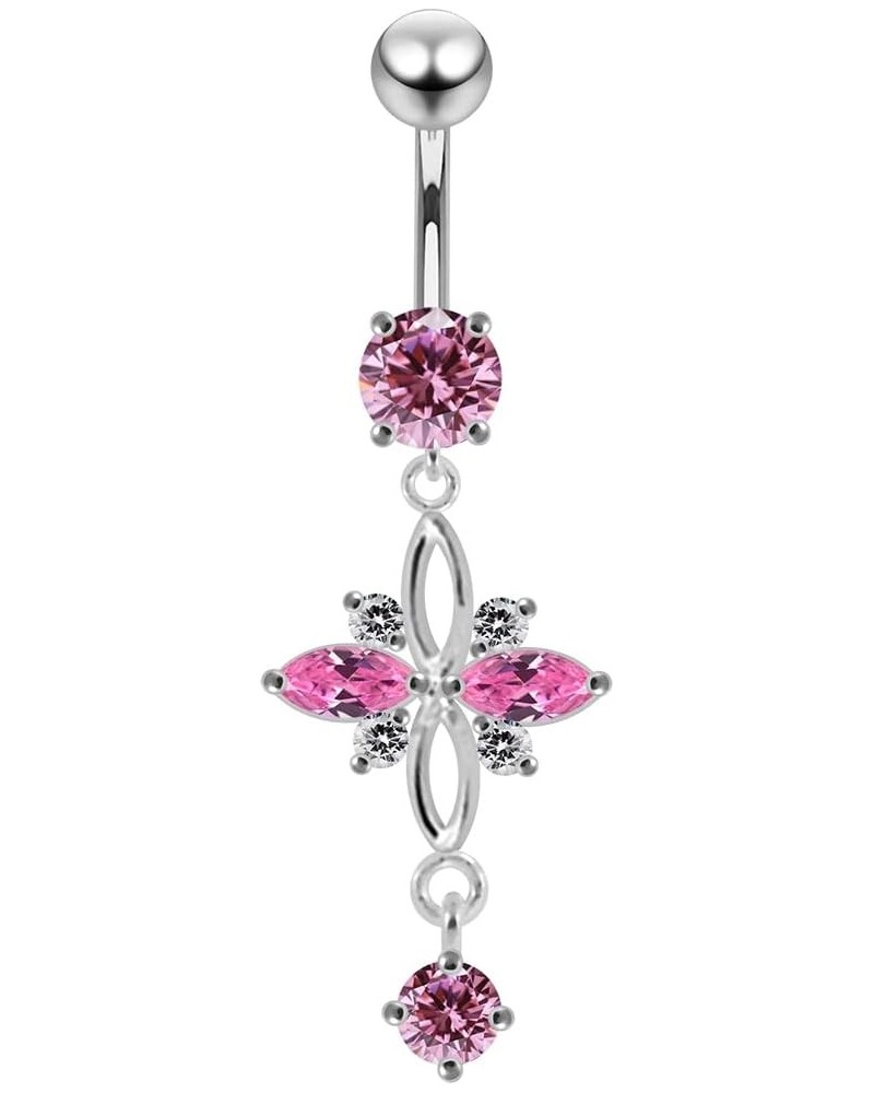 Fancy Cross Design Dangling 925 Sterling Silver with Stainless Steel Belly Button Navel Rings Pink $11.65 Body Jewelry