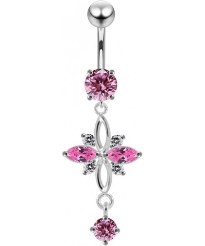 Fancy Cross Design Dangling 925 Sterling Silver with Stainless Steel Belly Button Navel Rings Pink $11.65 Body Jewelry