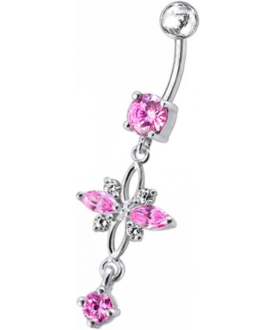 Fancy Cross Design Dangling 925 Sterling Silver with Stainless Steel Belly Button Navel Rings Pink $11.65 Body Jewelry