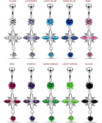 Fancy Cross Design Dangling 925 Sterling Silver with Stainless Steel Belly Button Navel Rings Pink $11.65 Body Jewelry