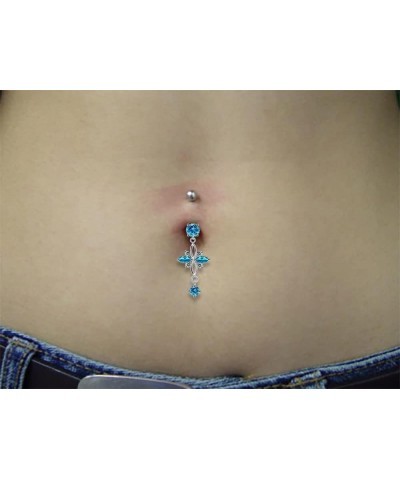 Fancy Cross Design Dangling 925 Sterling Silver with Stainless Steel Belly Button Navel Rings Pink $11.65 Body Jewelry