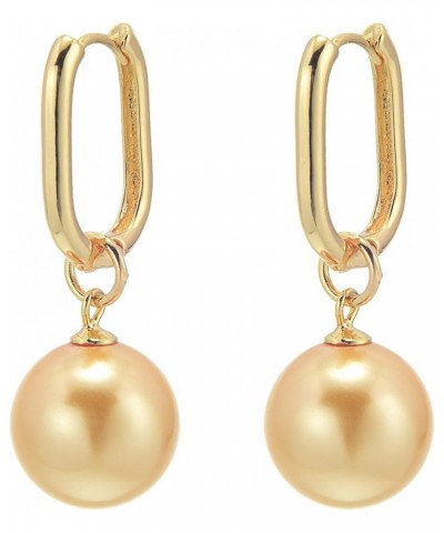 14MM Pearl Drop Earrings 14K Gold Plated Pearl Hoop Earrings with S925 Silver Pin Gold $11.04 Earrings