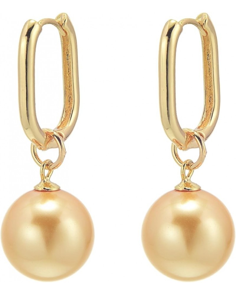 14MM Pearl Drop Earrings 14K Gold Plated Pearl Hoop Earrings with S925 Silver Pin Gold $11.04 Earrings