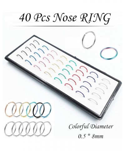 Nose Rings Studs and Hoops, Surgical Stainless Steel Hypoallergenic Nose Rings Set for Women Men, Straight/L/Screw Shaped and...