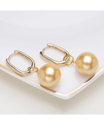 14MM Pearl Drop Earrings 14K Gold Plated Pearl Hoop Earrings with S925 Silver Pin Gold $11.04 Earrings