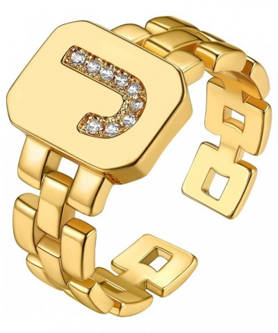 Cubic Zirconia Letter Rings Gold, Bold Initial Open Ring Adjustable for Women Statement Rings for Party Letter J $11.24 Rings