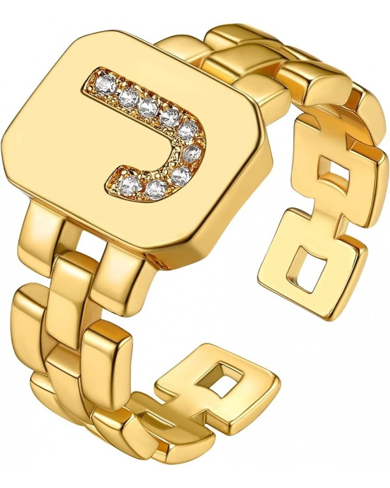 Cubic Zirconia Letter Rings Gold, Bold Initial Open Ring Adjustable for Women Statement Rings for Party Letter J $11.24 Rings