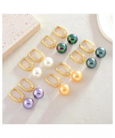 14MM Pearl Drop Earrings 14K Gold Plated Pearl Hoop Earrings with S925 Silver Pin Gold $11.04 Earrings