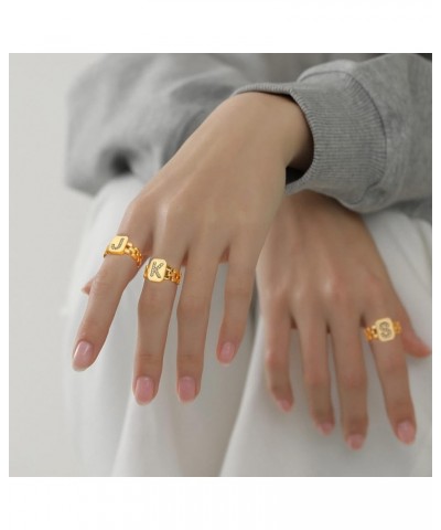 Cubic Zirconia Letter Rings Gold, Bold Initial Open Ring Adjustable for Women Statement Rings for Party Letter J $11.24 Rings