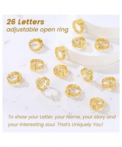 Cubic Zirconia Letter Rings Gold, Bold Initial Open Ring Adjustable for Women Statement Rings for Party Letter J $11.24 Rings