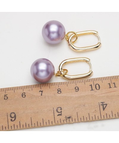 14MM Pearl Drop Earrings 14K Gold Plated Pearl Hoop Earrings with S925 Silver Pin Gold $11.04 Earrings