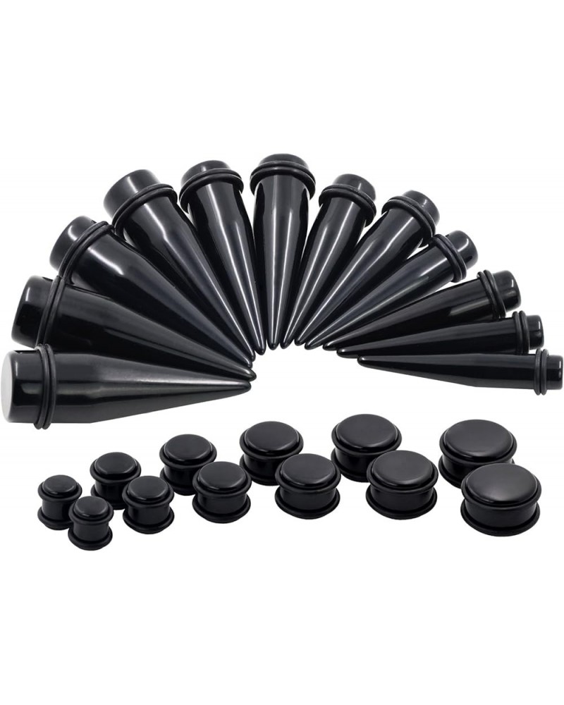 24PC Big Gauges Acrylic Tapers Kit Ear Stretching 00G-20mm Earrring Plug Tunnels Piercing Set Black $10.79 Body Jewelry