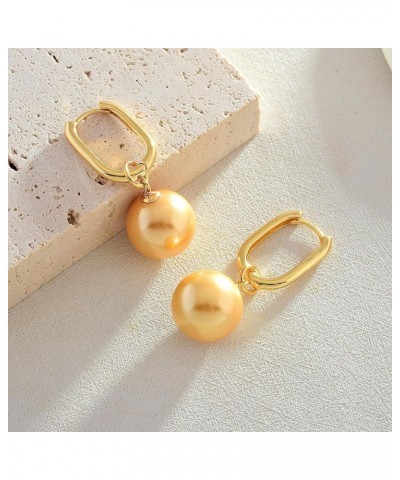 14MM Pearl Drop Earrings 14K Gold Plated Pearl Hoop Earrings with S925 Silver Pin Gold $11.04 Earrings