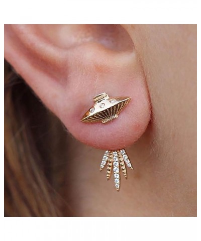 Boho Crystal Spacecraft Earrings Vintage Spacecraft Ear Jacket Earrings Gold CZ Alien Spacecraft Stud Earrings Personalized S...