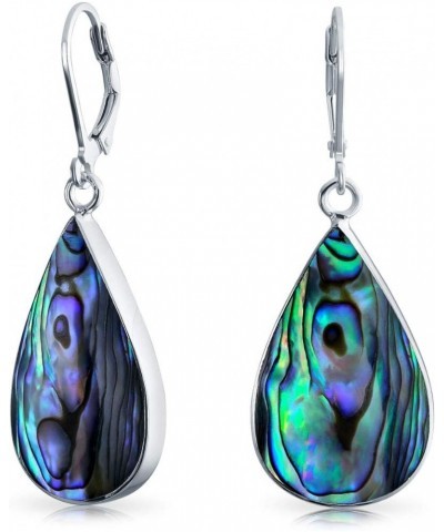 Large Shell Natural Genuine Gemstones Pear Shaped Teardrop Dangle Lever back Earrings For Women Teen .925 Sterling Silver Blu...